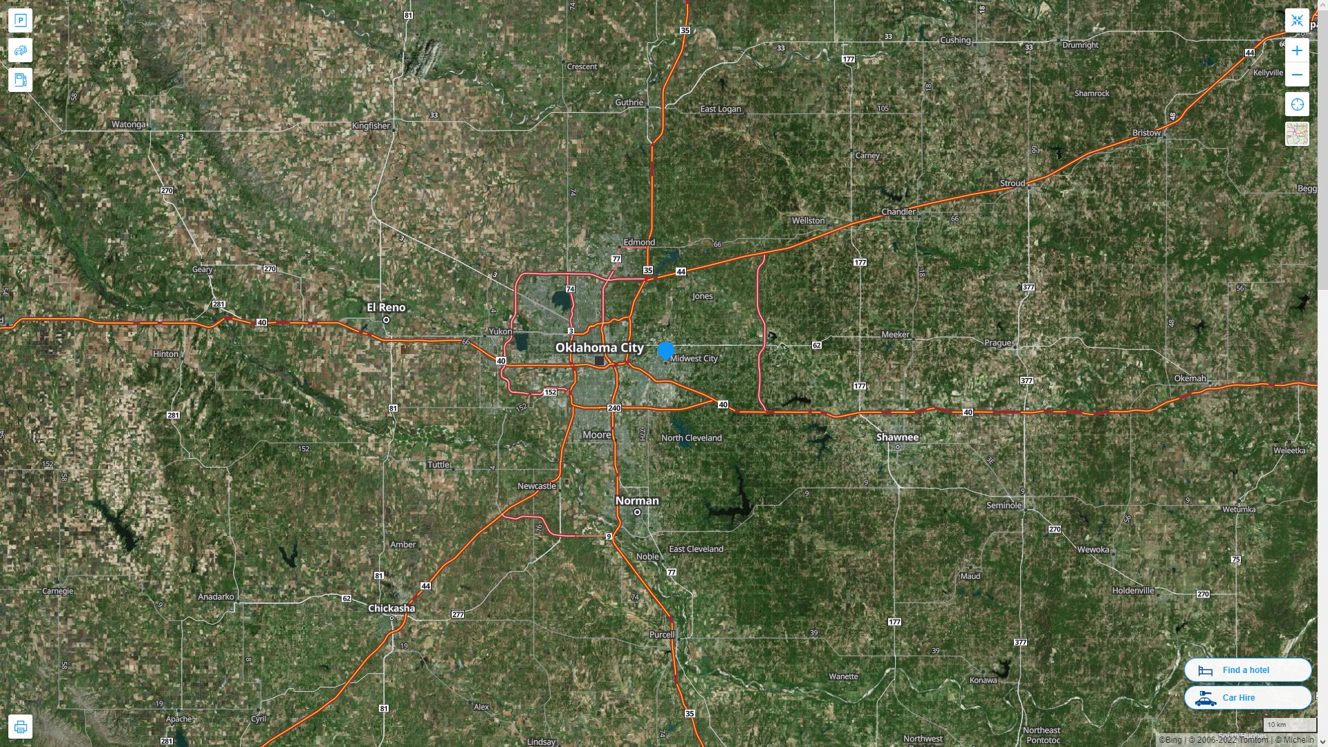 Midwest City Oklahoma Highway and Road Map with Satellite View
